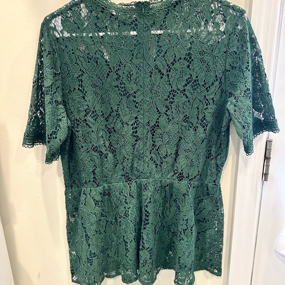 Women's Emerald Green Lace Peplum Top - Picture 2 of 5